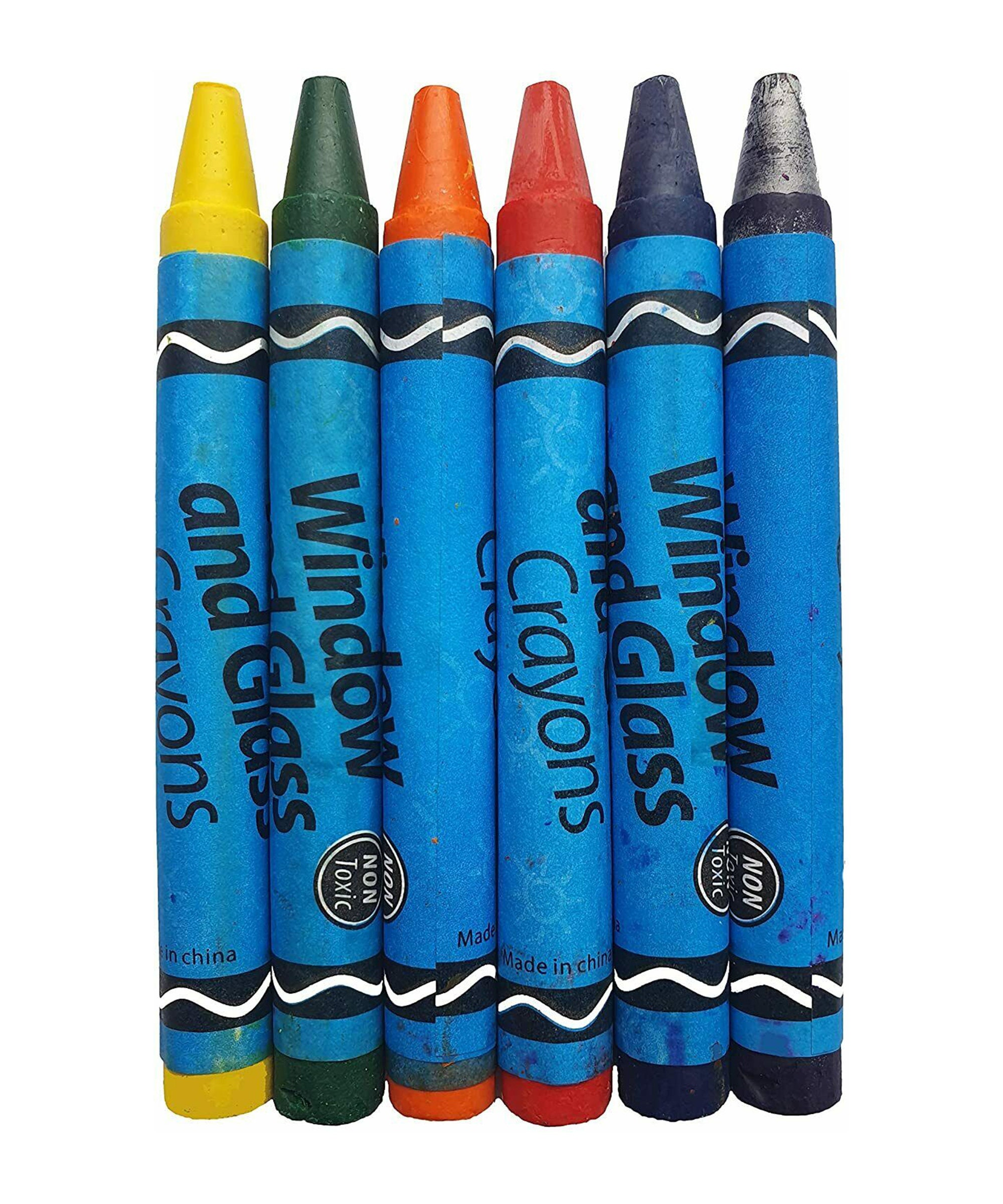 Pack of 6 Window Crayons in 6 Bright Colours. Draw on Glass and Wash Off,  Seasonal Scenes for Halloween, Summer, Mother's Day, Christmas Etc 