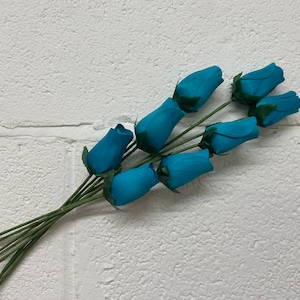 Hellblau-Türkis-Rosen aus Holz - Wählen Sie 8, 50 oder 100 - Einzelne Rosenknospenstängel zum Erstellen von Arrangements, Blumensträußen, Knopflöchern, Hochzeit, Handwerk