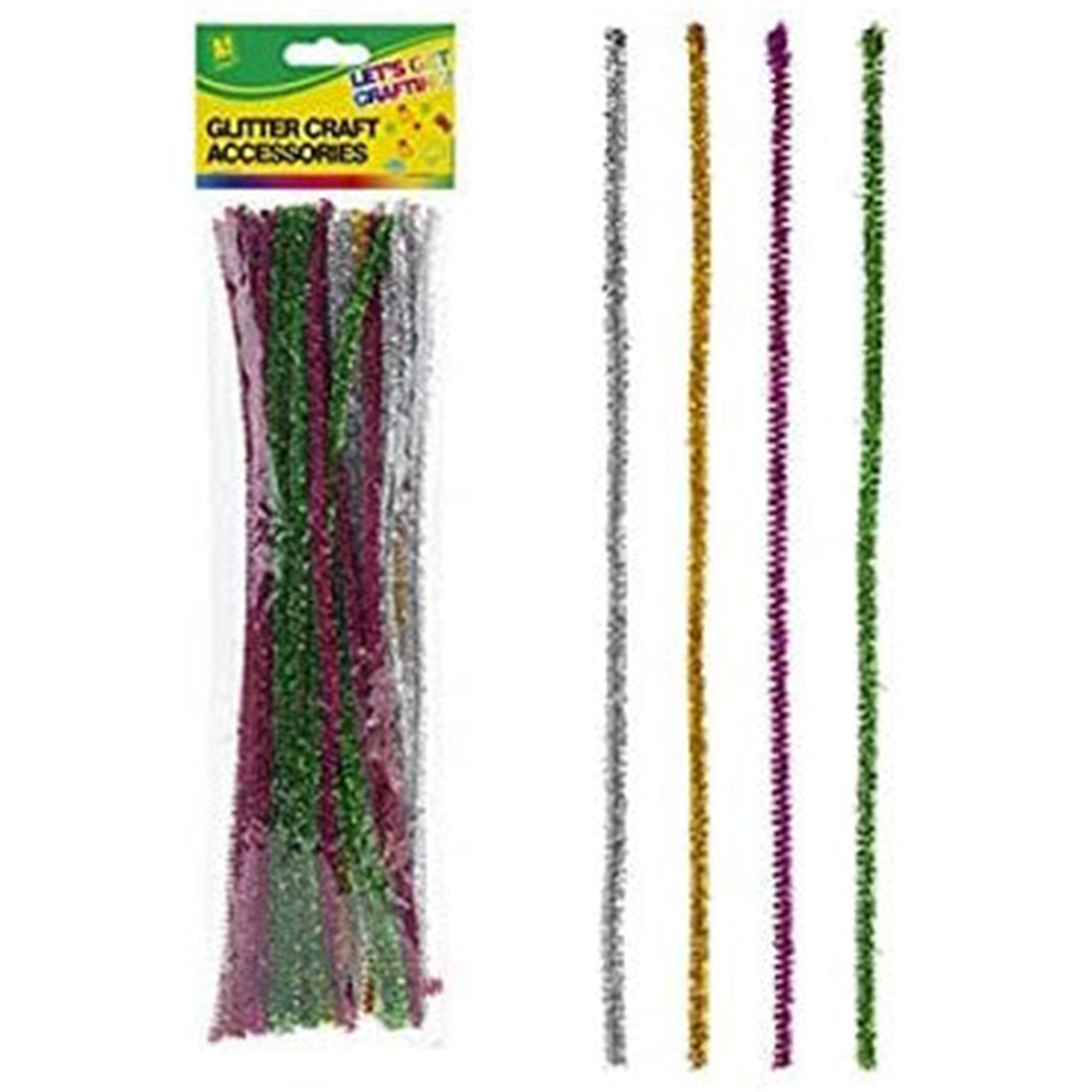 Pipe Cleaners Tinsel Multi Coloured Glitter Effect 100 Long Pack