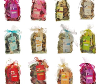 Popurrí artesanal en bolsa de regalo. Elige entre 11 fragancias, aroma duradero para el hogar. Tropical, cítrico, cereza, navideño y más.