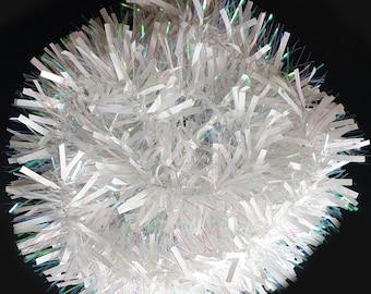 White Iridescent Tinsel Luxury Snow Sparkle Thick and Thin Tinsel 2 Metre Strand for Craft, Christmas Decoration, Wreaths, Garlands, Etc