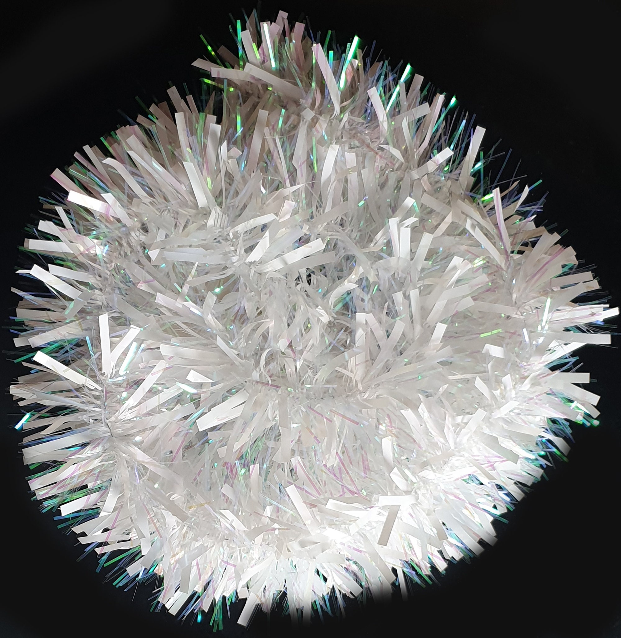 White Iridescent Tinsel Luxury Snow Sparkle Thick and Thin Tinsel 2 Metre Strand for Craft, Christmas Decoration, Wreaths, Garlands, Etc