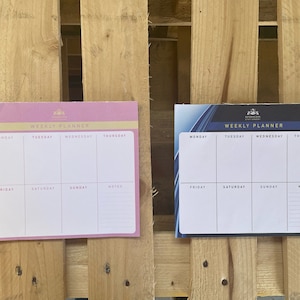 52 Sheet Weekly Planner. Calendar Meal Planner, School, Homework, Activities, Chores Tracker. Pink or Blue 19 x 22cm Paper Journal Flip Pad