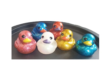 6 x 10cm Glitter Ducks Fun Gift, Wedding Favour, Duck Race etc. Bright Sparkly Ducks in Disguise - White, Pink, Orange, Gold, Green & Blue