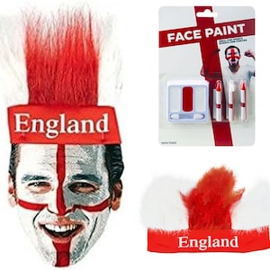 Red and White Face Paint with England Headband- EUROs 2024 Football or Cricket Supporters  2 piece Pack- England Headband and Face Paints