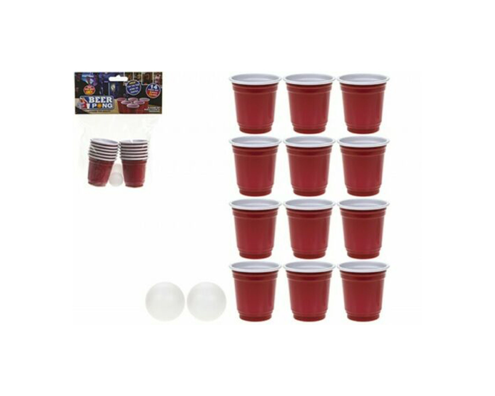 Fairly Odd Novelties Beer Pong Set, Red Cups and Ping Pong Balls.