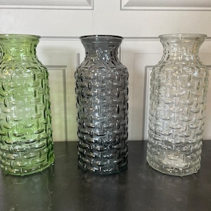 Glazen flesvaas met textuur in groene houtskool of helder, 25 cm hoge geweven glazen vaas voor verse bloemen of kunstbloemen