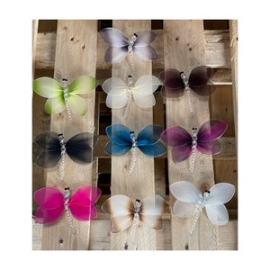 Clip sur Dragonfly 12cm Nylon Gossamer Wings & Bead Body Decoration - Libellules colorées - Artisanat, événements, décor de mariage, affichage floral, etc.