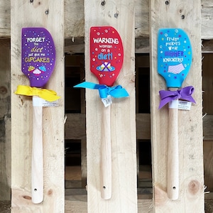 Best Baker Spatula Novelty Wooden Silicone Spatula 3 Designs - Cupcakes, Diet, Fridge Pickers Themes. Bright Baking Utensil, Gift for Mum