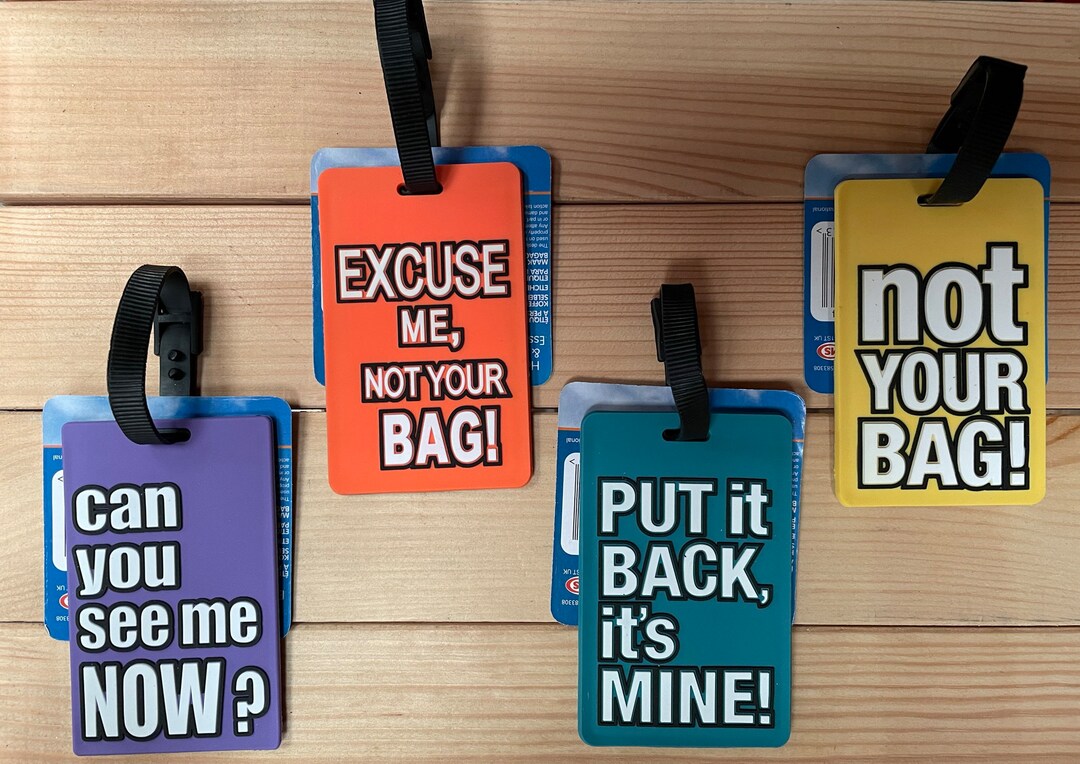 Funny Slogan Luggage Tags in 4 Bright Colours, Quirky & Bright Practical Travel Accessory