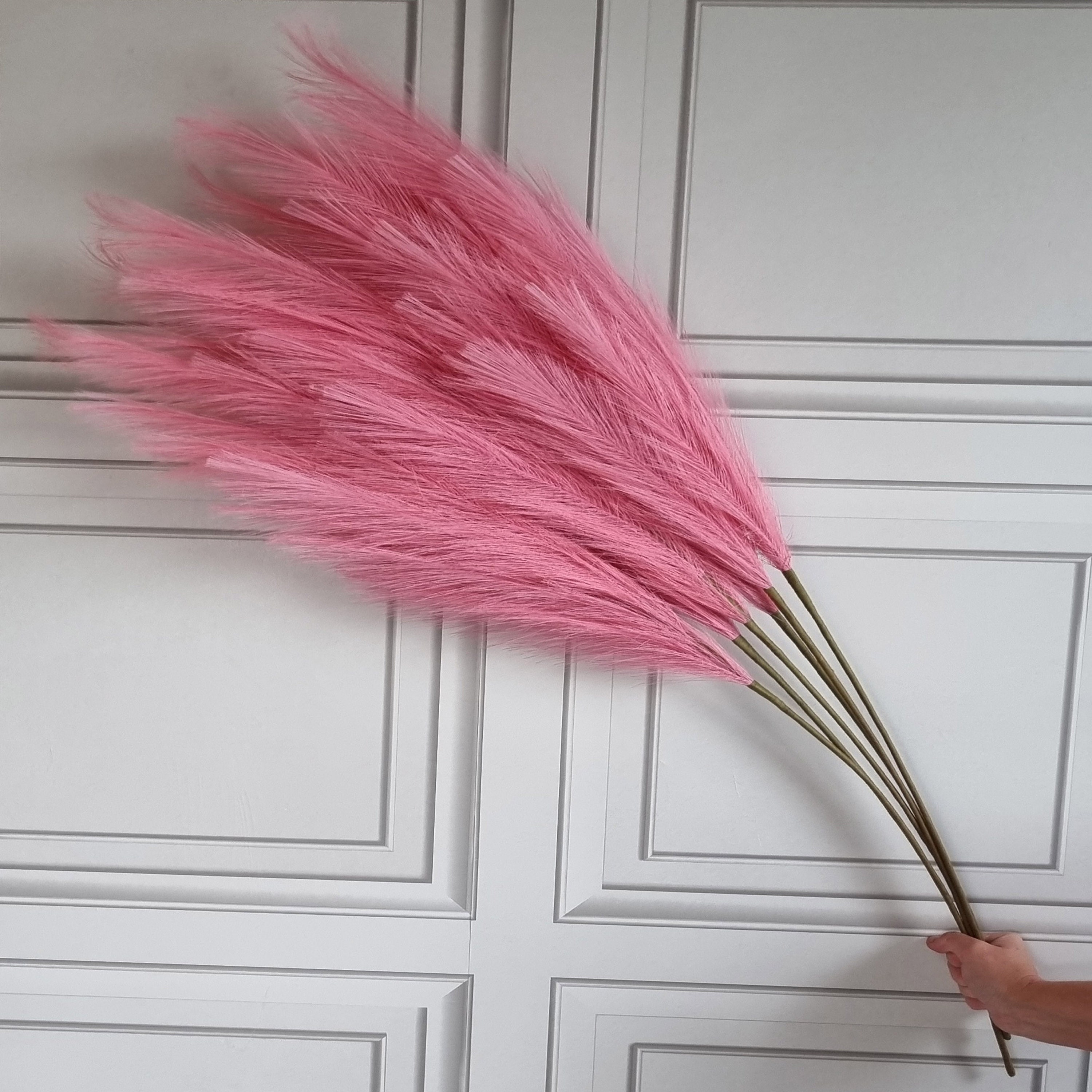 Bright Rose Pink Large Faux Pampas Grass 1-6 Stems 115cm Tall Fluffy  Artificial Dried Flower Décor in Candy Bubblegum Pink 