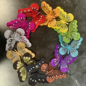 3 x Medium Nylon Glitter Diamante Butterfly Decoration With Metal Clip On Reverse In Various Colours 16cm For Craft, Weddings Home Décor etc