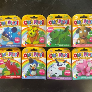 Fun Clay Animals Modelling Kit 8 to Choose From - Cow, Pig, Lion, Dog, Crab, Dinosaur, Penguin, Fish. Easy to Use Googly Eye Air Dry Clay
