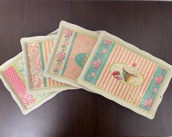 Vintage Melamin Tablett "Fancy Cakes" Dekorative Retro Präsentation Platte 24 x 16 cm Floral beunruhigt Pastell Shabby Chic Retro Küche 4 Designs