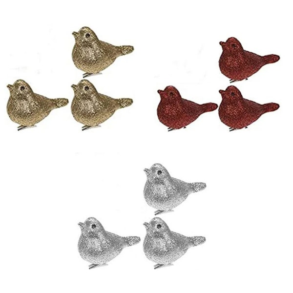 Clip on Robins, Set of 3 Clip on Glittery Birds for your Christmas Tree or Craft, Clip Anywhere, Choose Gold, Silver, or Red