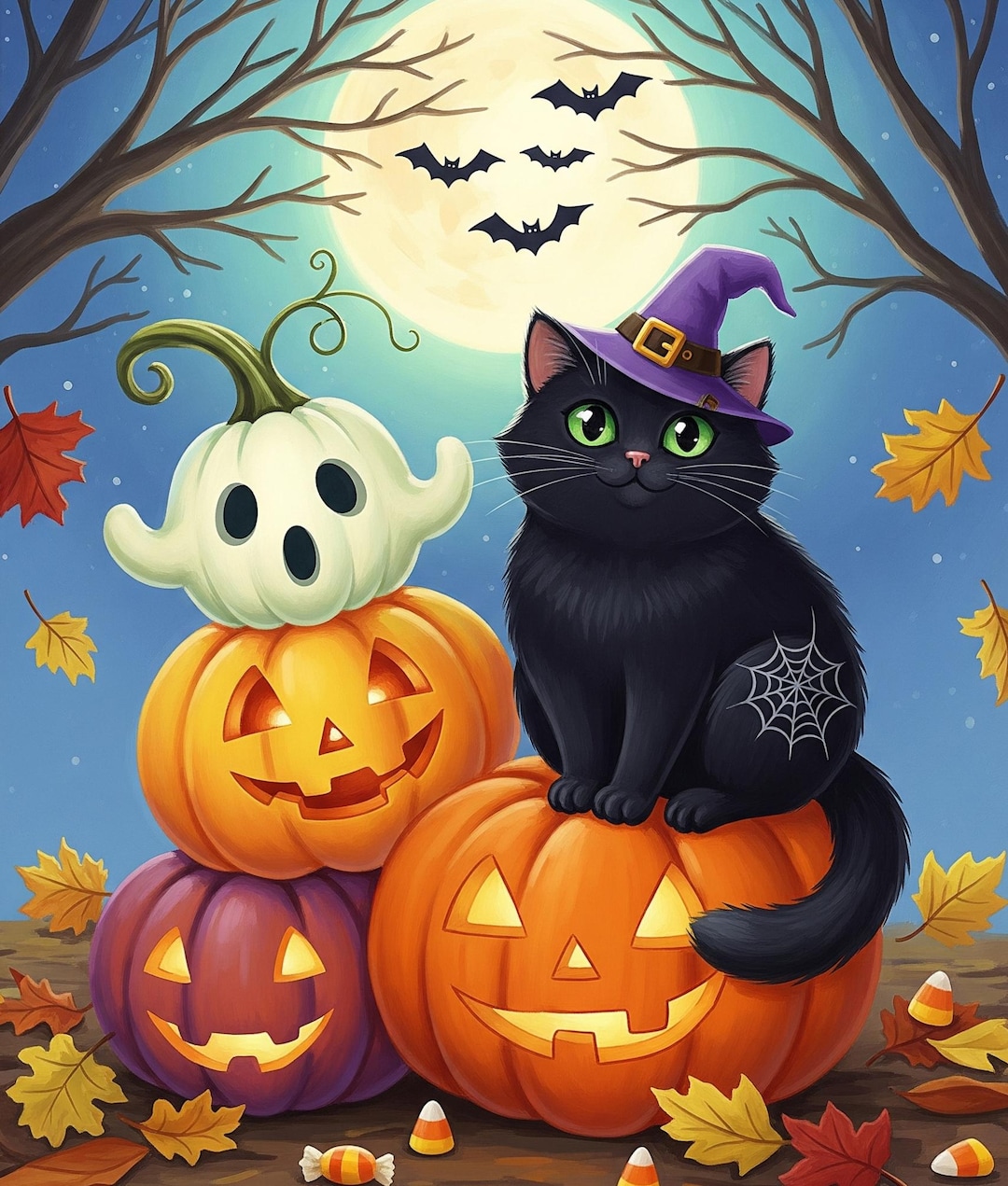 Halloween Black Cat PNG | Witch Hat Cat Clipart | Sublimation Design ...