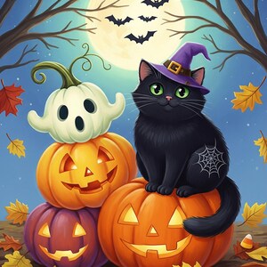 Halloween Black Cat PNG | Witch Hat Cat Clipart | Sublimation Design | Instant Download