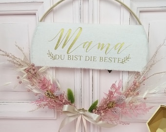 Dried Flower Wreath Best Mom / Dried Flower Loop / Personalized Flower Ring / Mother's Day Gift