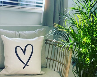 Heart Print Linen Cushion, Hand Drawn Design (40cm)