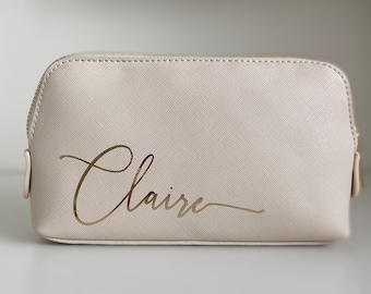 Personalised Accessory / Make Up Bag in Faux Leather Oyster or Pink