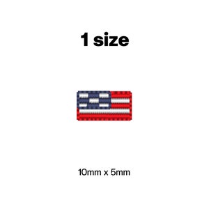 May include: A small American flag patch with red and white stripes and blue stars. The patch is 10mm x 5mm.