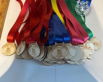 Custom Eco Wooden Medals Bulk (10+) – Personalised Sports Awards, Marathon, Running, Cycling, Football, Charity Events, Schools & Clubs