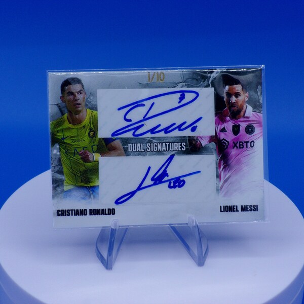 Custom Card Dual Signatures Lionel Messi & Cristiano Ronaldo (Al-Nasr-Miami) - Numbered /10