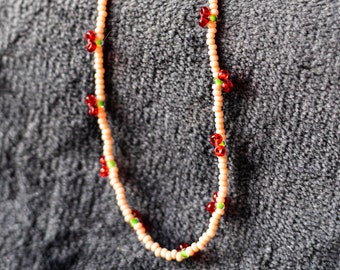 Handmade beaded cherry necklace choker style