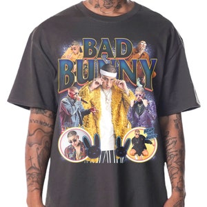 Bad Bunny "Trap Bunny" Vintage Acid Wash Heavy Weight Street Style, Back Front or Double Sided Unique Vintage Look Tshirt Shirt