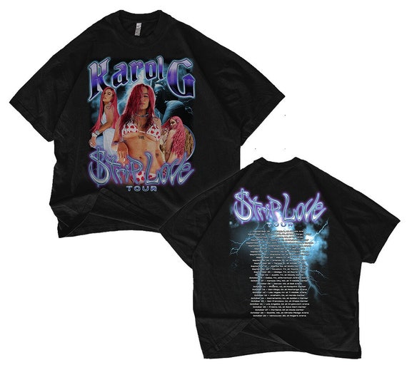 Karolg Strip Love Tour Concert Merch 90s Style Vintage Look T-shirt Unique  Acid Wash Back and Front Bichota Tshirt Shirt 