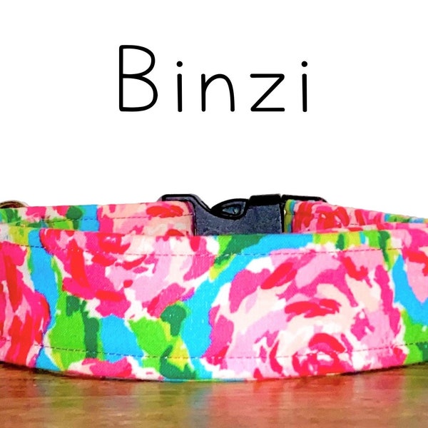 Hot Pink, Teal, and Green Floral Dog Collar "Binzi"