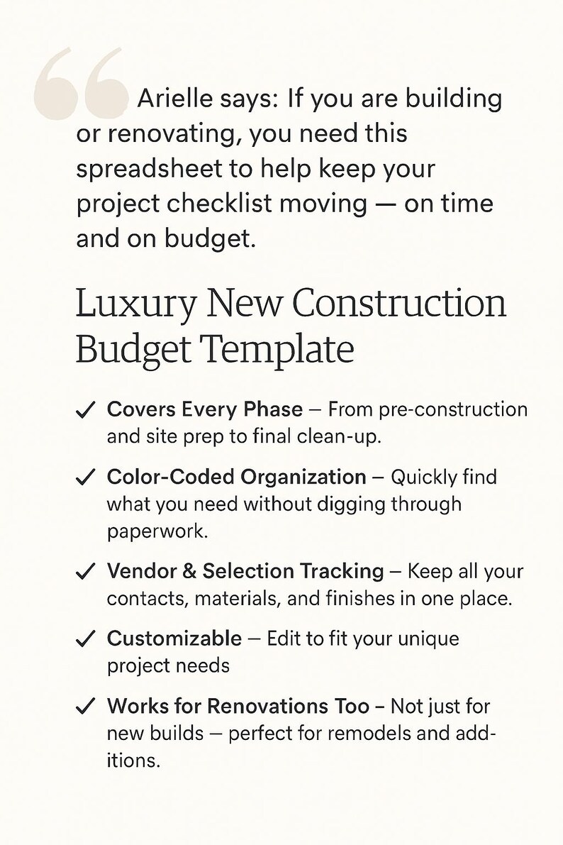 Luxury New Construction Budget Template - Etsy