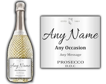 Personalised Silver Prosecco Label Sticker for Prosecco Champagne Wine Bottles - Birthday Wedding Anniversary And More