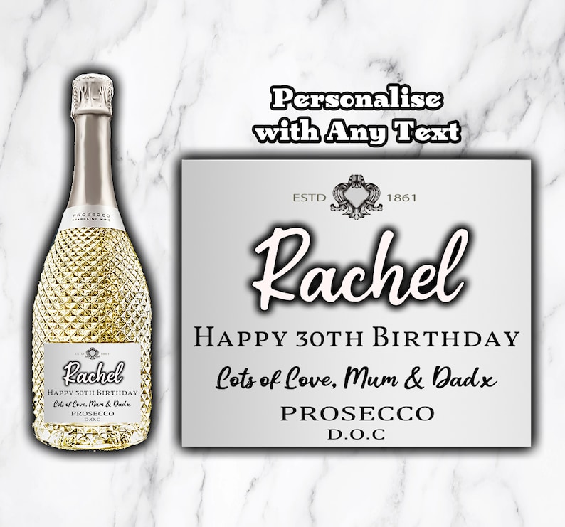 Personalised Silver Prosecco Label Champagne Wine Bottle Sticker Design 6