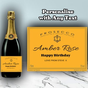 Personalised Gold Champagne Label Sticker for Prosecco Champagne Wine Bottles