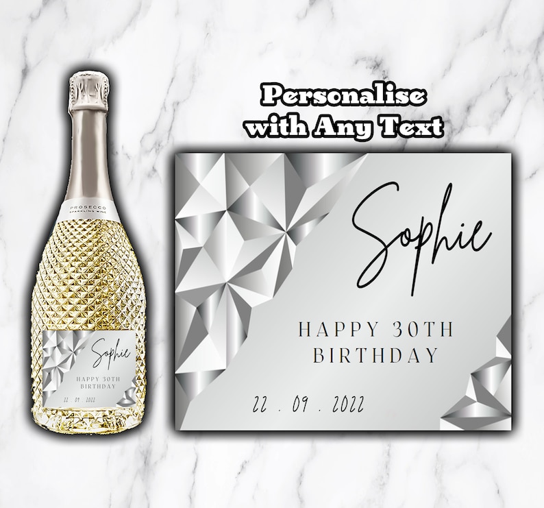 Personalised Silver Prosecco Label Champagne Wine Bottle Sticker Design 5