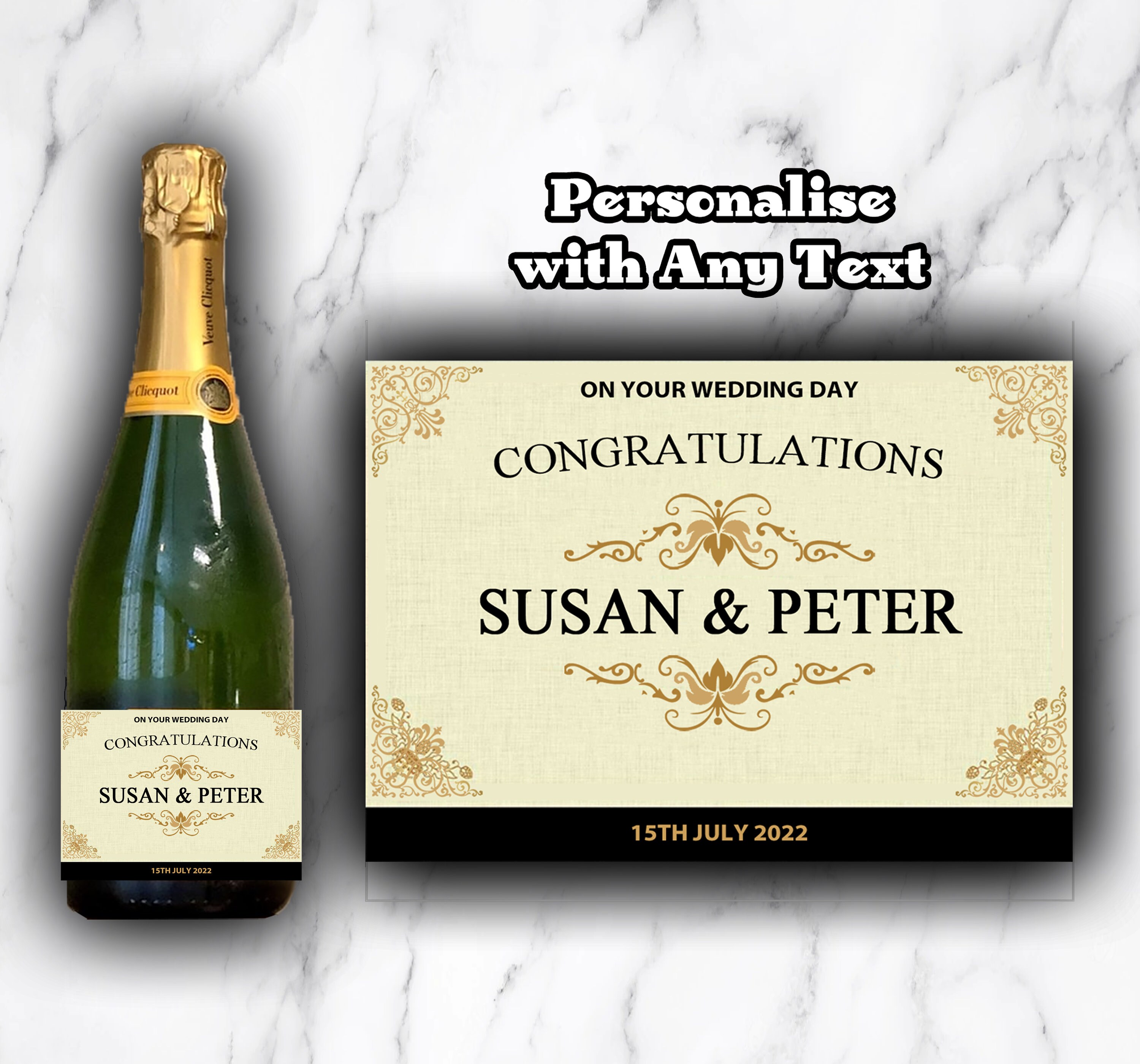 Personalised Champagne / Prosecco / Wine Bottle LABEL Sticker - Birthday - Congratulations - Wedding - ANY TEXT
