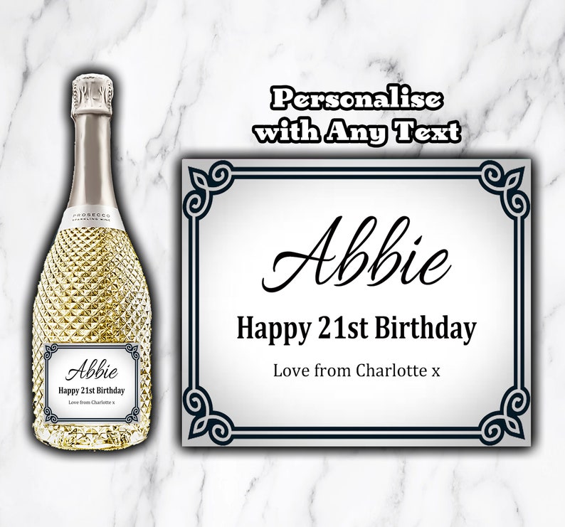 Personalised Silver Prosecco Label Champagne Wine Bottle Sticker Design 3