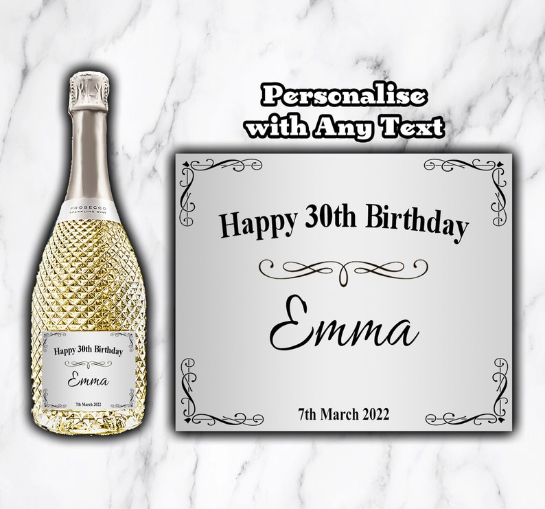 Personalised Silver Prosecco Label Champagne Wine Bottle Sticker Design 2