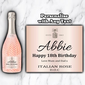 Autocollant personnalisé d'étiquette de bouteille de Prosecco rose pour bouteilles de vin de champagne Prosecco - Anniversaire, Mariage, etc.