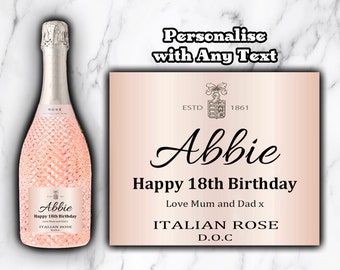 Personalised Pink Prosecco Bottle Label Sticker for Prosecco Champagne Wine Bottles  - Birthday Wedding Anniversary And More