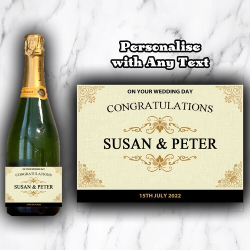 Personalised Champagne / Prosecco Bottle LABEL Sticker - Birthday - Congratulations - Wedding - Bride - Party - House Warming - Favour Groom