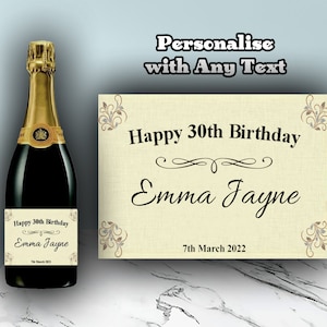 Personalised Label Sticker for Prosecco Champagne Wine Bottles - Birthday Engagement Wedding Anniversary Retirement Any Text