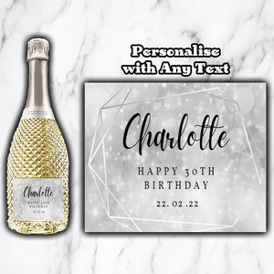 Personalised Silver Prosecco Label Champagne Wine Bottle Sticker Design 4