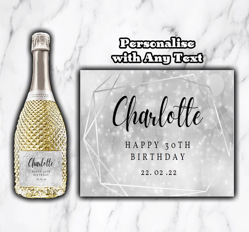 Personalised Silver Prosecco Label Champagne Wine Bottle Sticker Design 4