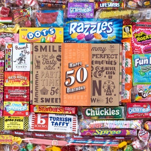 Vintage Candy Co. 50th Birthday Candy Gift Assortment - Milestone 50 Bday Gifts Basket - Care Package Gift Idea for Women Men Woman Man