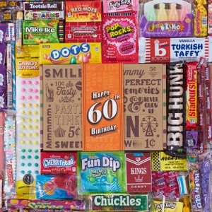 Vintage Candy Co. 60th Birthday Candy Gift Assortment - Milestone 60 Bday Gifts Basket - Care Package Gift Idea for Women Men Woman Man