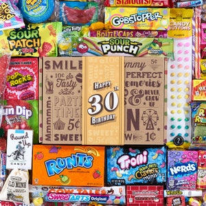Vintage Candy Co. 30th Birthday Candy Gift Assortment -  Milestone Bday Gifts Basket - Care Package Gift Idea for Women Men Woman Man