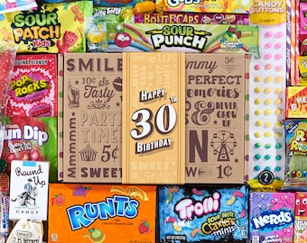 Vintage Candy Co. 30th Birthday Candy Gift Assortment -  Milestone Bday Gifts Basket - Care Package Gift Idea for Women Men Woman Man
