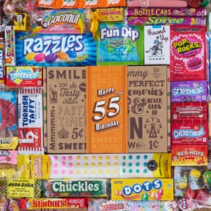 Vintage Candy Co. 55th Birthday Candy Gift Assortment - Milestone 55 Bday Gifts Basket - Best Care Package Gift Idea for Women Men Woman Man